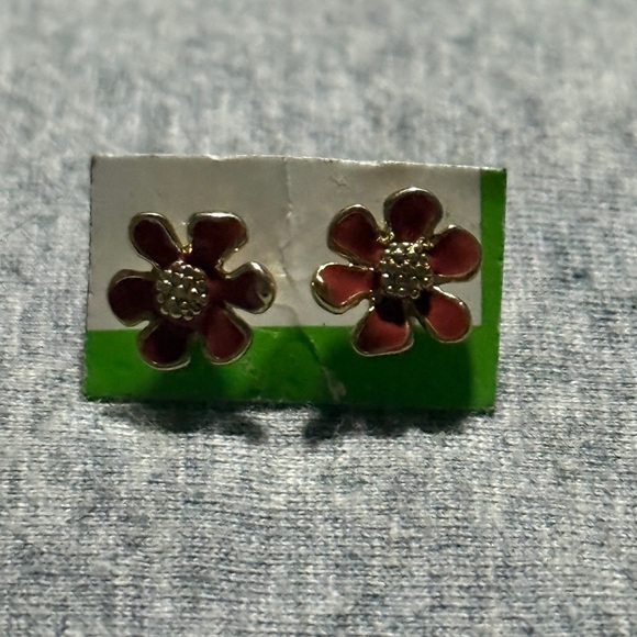 Floral Gold And Red Earrings
